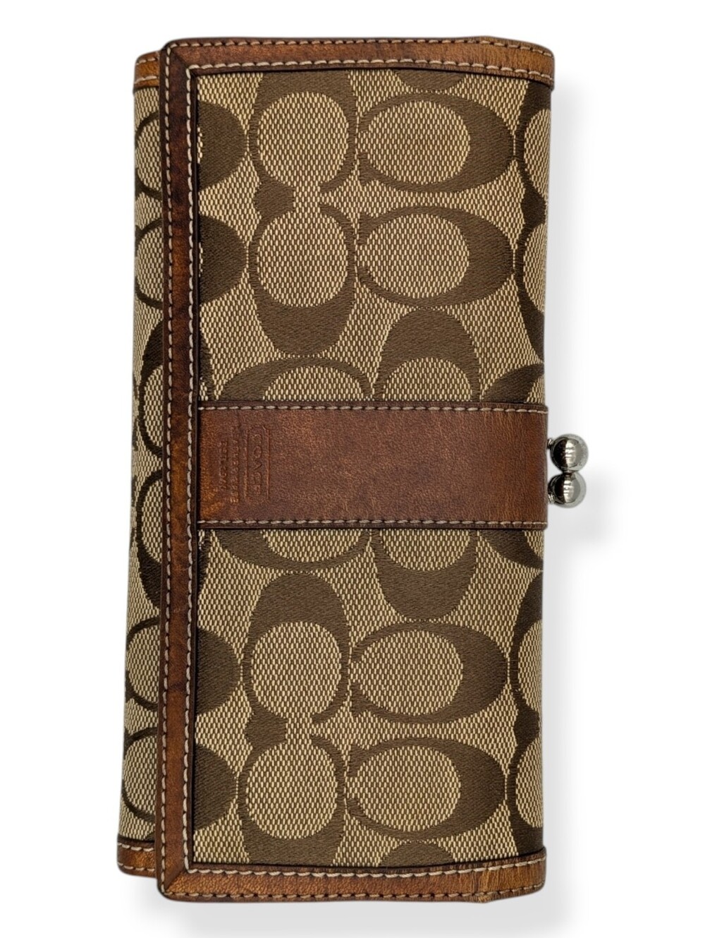 Coach Vintage Signature Kisslock Wallet Khaki Canvas Brown Leather Leatherware - Picture 2 of 16